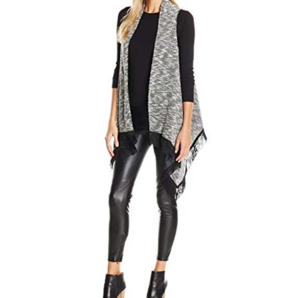 Jessica Simpson Black White Marled Sweater Vest L